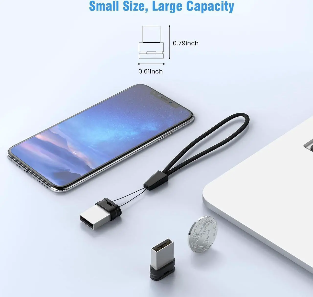 Alt view image 2 of 5 - K&ZZ 64GB Flash Drive 5 Pack 64 GB Low Profile USB Flash Drive with Lanyard Mini USB Drive 64G Small Thumb Drive Memory Stick with Keychain, Black