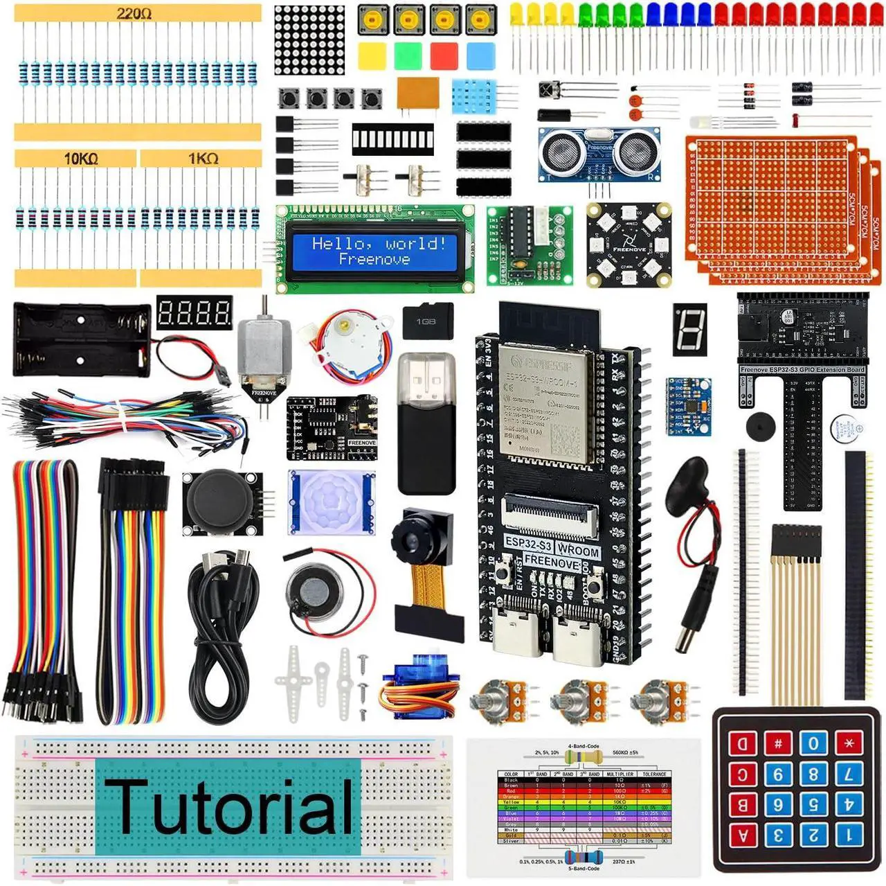 Main image of Freenove Ultimate Starter Kit for ESP32-S3-WROOM CAM (Included), Dual-core 32-bit 240 MHz Microcontroller, Onboard Camera Wireless, Python C Java, 783-Page Detailed Tutorial, 243 Items, 116 Projects