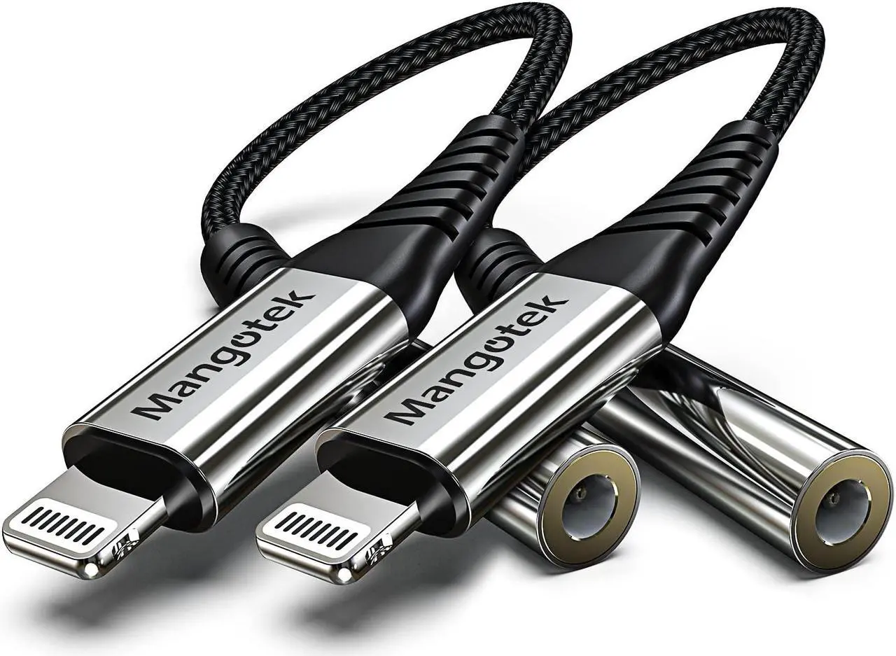 Main image of Mangotek iPhone Headphone Adapter,Apple MFI Certified Lightning to 3.5 mm Headphone Jack Adapter, Apple Dongle for iPhone iPhone 14/13/12/11/11 Pro/Pro Max/SE/X/XR/XS/8/7/iPad/iPod(Silver,2 Pack)
