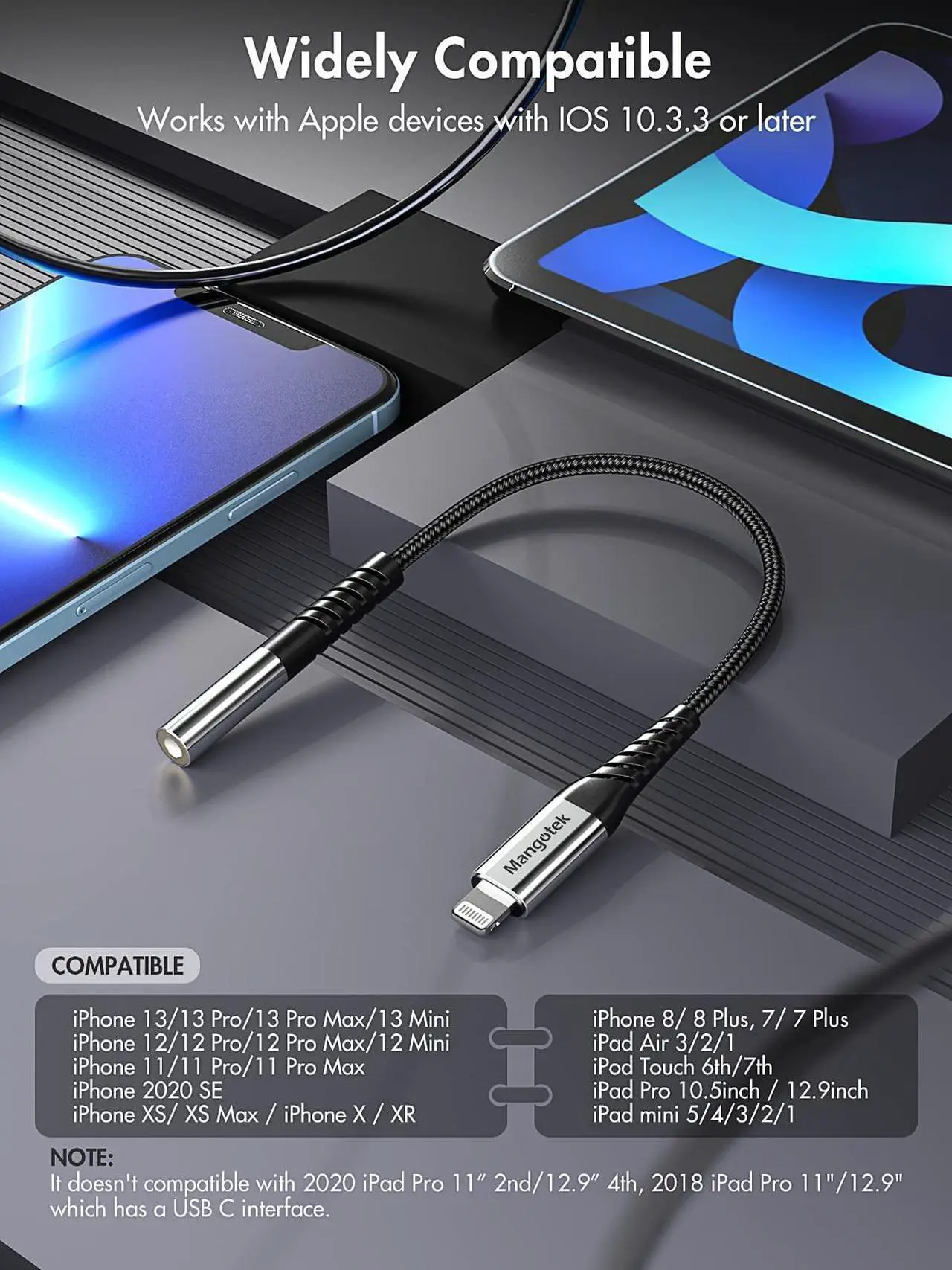 Alt view image 5 of 5 - Mangotek iPhone Headphone Adapter,Apple MFI Certified Lightning to 3.5 mm Headphone Jack Adapter, Apple Dongle for iPhone iPhone 14/13/12/11/11 Pro/Pro Max/SE/X/XR/XS/8/7/iPad/iPod(Silver,2 Pack)