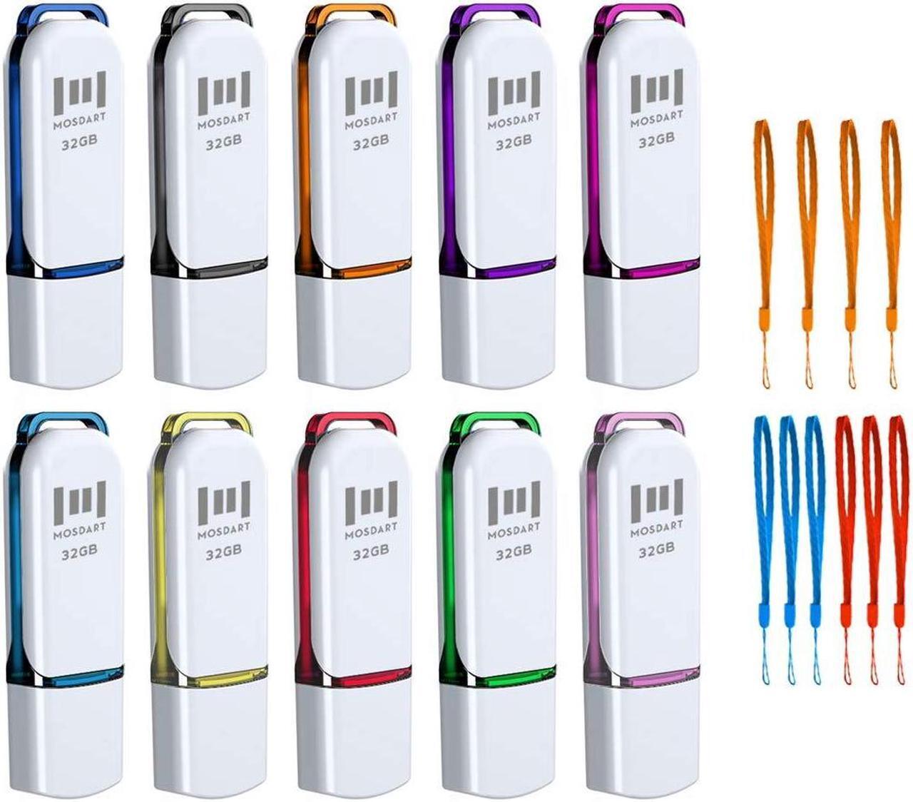 Main image of MOSDART 32GB USB 2.0 Flash Drive 10 Pack 32 GB Bulk Thumb Drives with Lanyards Jump Drive Memory Stick with LED Light for Storage and Backup