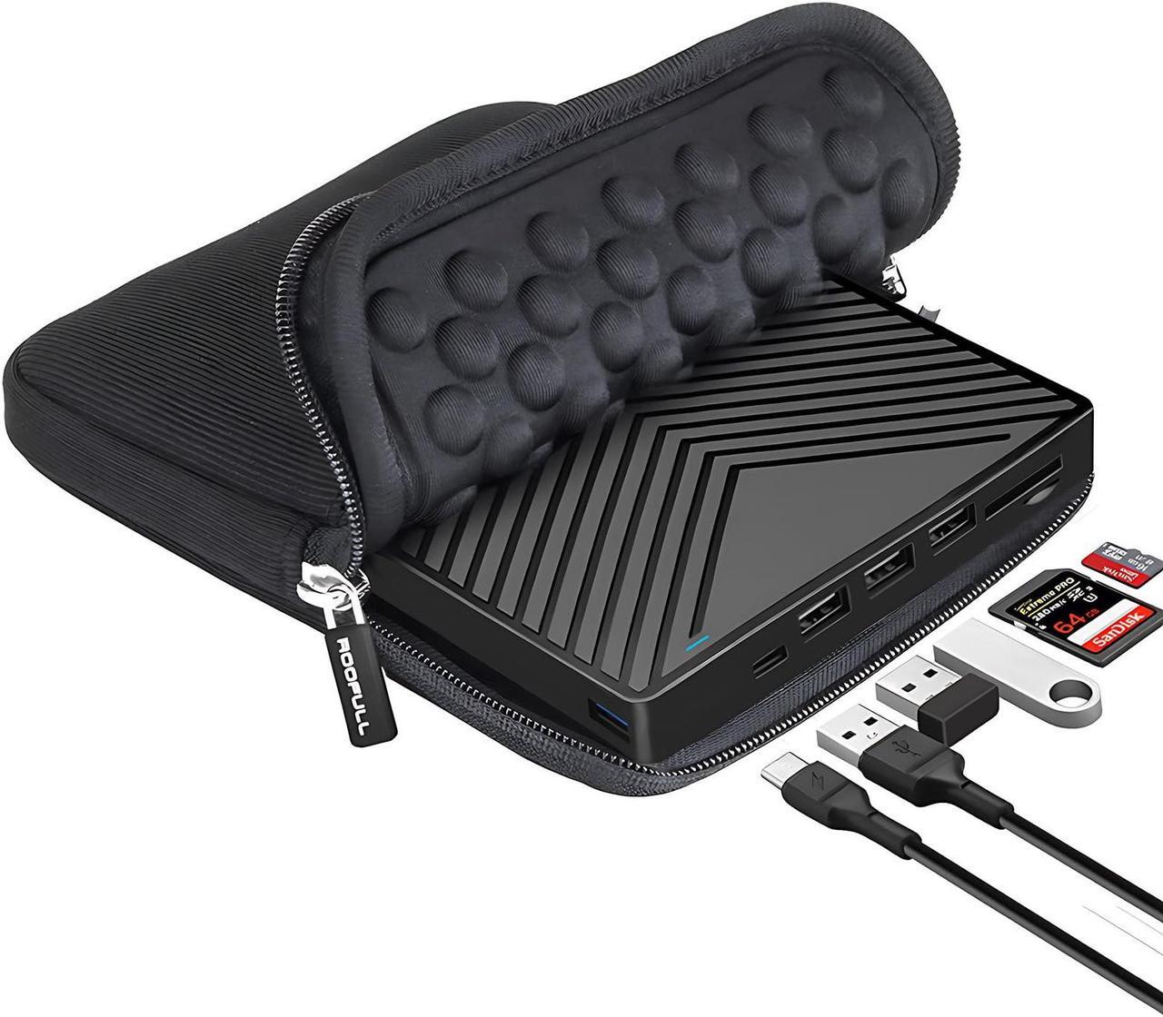 Main image of ROOFULL External CD DVD Drive Player Burner USB 3.0 Portable CD/DVD-ROM +/-RW Optical Disk Drive with 4 USB Ports + 2 SD/TF Card Reader + Carrying Case for Laptop PC Windows Mac Linux Computer