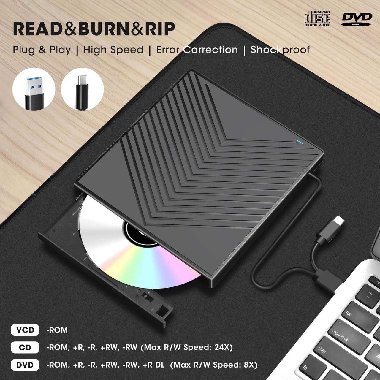 Alt view image 3 of 5 - ROOFULL External CD DVD Drive Player Burner USB 3.0 Portable CD/DVD-ROM +/-RW Optical Disk Drive with 4 USB Ports + 2 SD/TF Card Reader + Carrying Case for Laptop PC Windows Mac Linux Computer