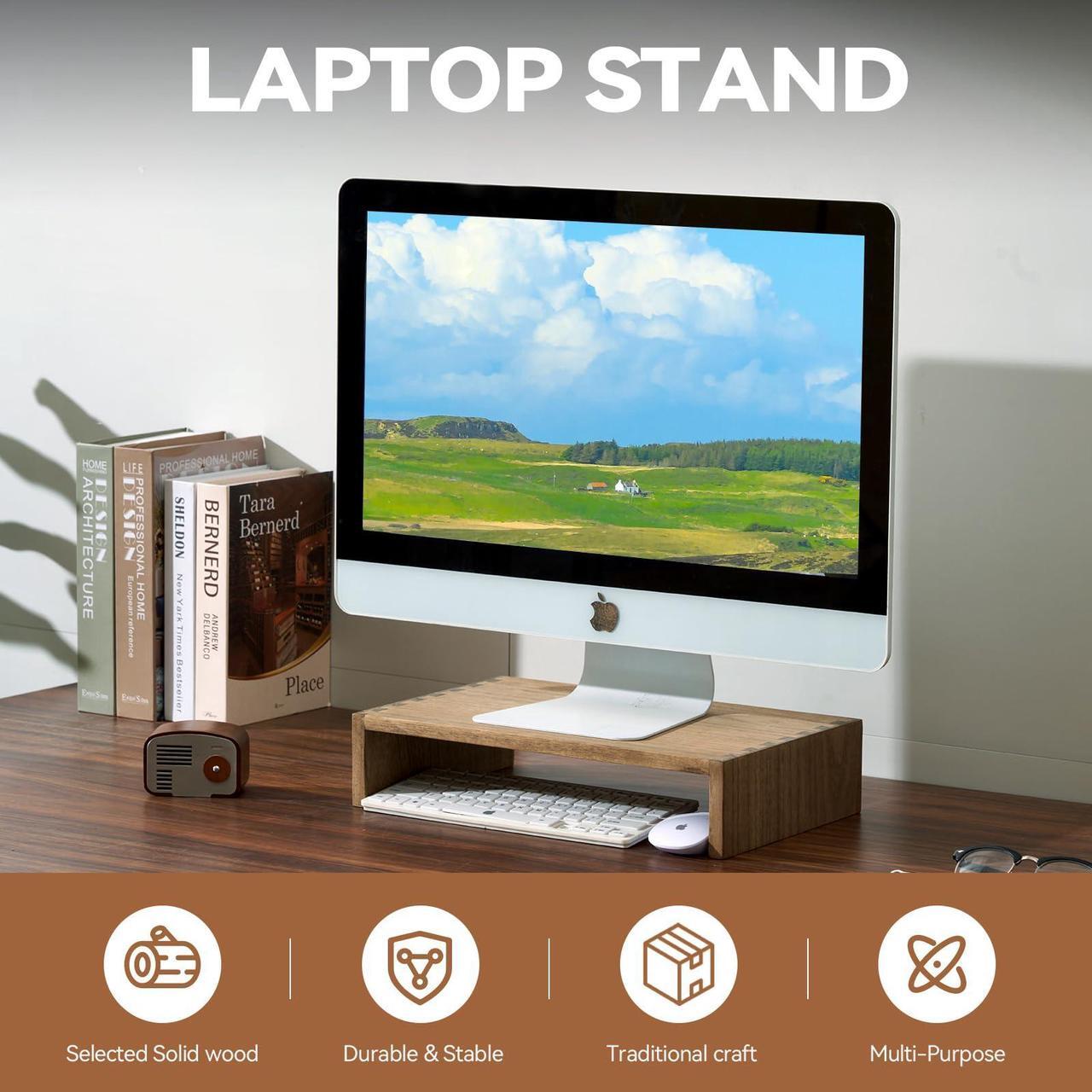 Alt view image 2 of 5 - KIRIGEN Monitor Stand Wooden - Desk Stand Wood for Computer/Laptop/TV Printer - Monitor Arms & Stands Desk Riser for Office Desktop Workspace Organizers Platforms Stands (39,Dark Brown)
