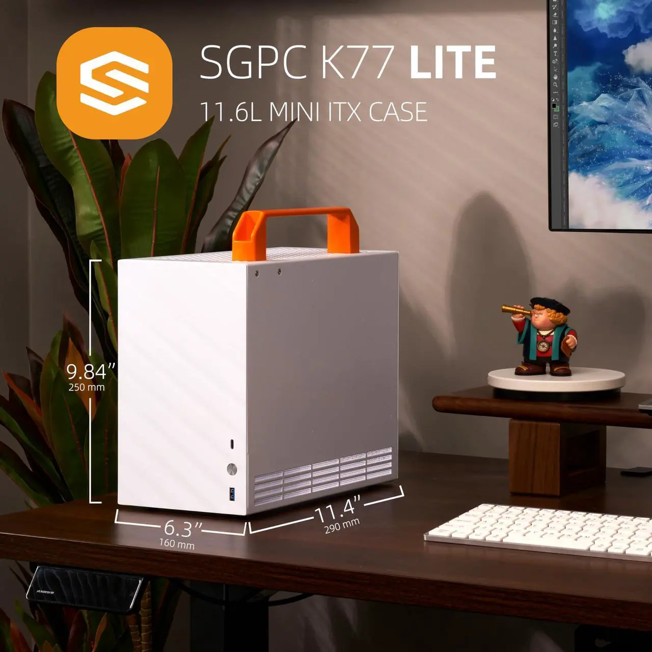 Alt view image 2 of 5 - SGPC Itx Mini Case - K77 LITE/Small White Chassis with Tempered Glass Side Panels / 11.6L