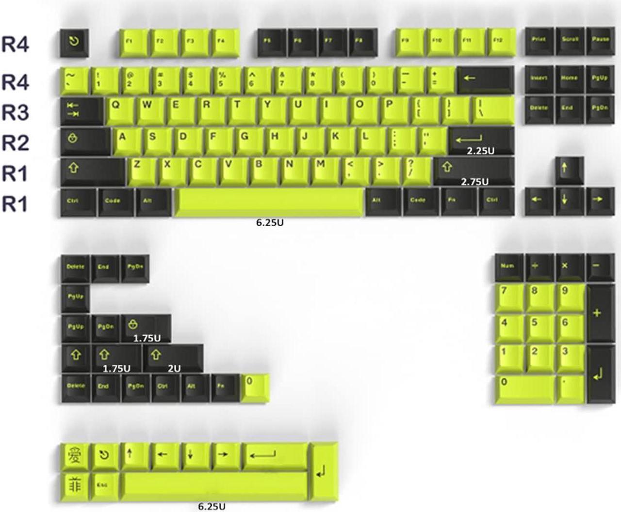 Alt view image 3 of 5 - Black Green Keycaps Set 132 Keys Cherry Profile Doubleshot Custom Keyboard Keycaps for 60% 65% 70% 75% 100% Cherry Gateron MX Switches Mechanical Keyboards