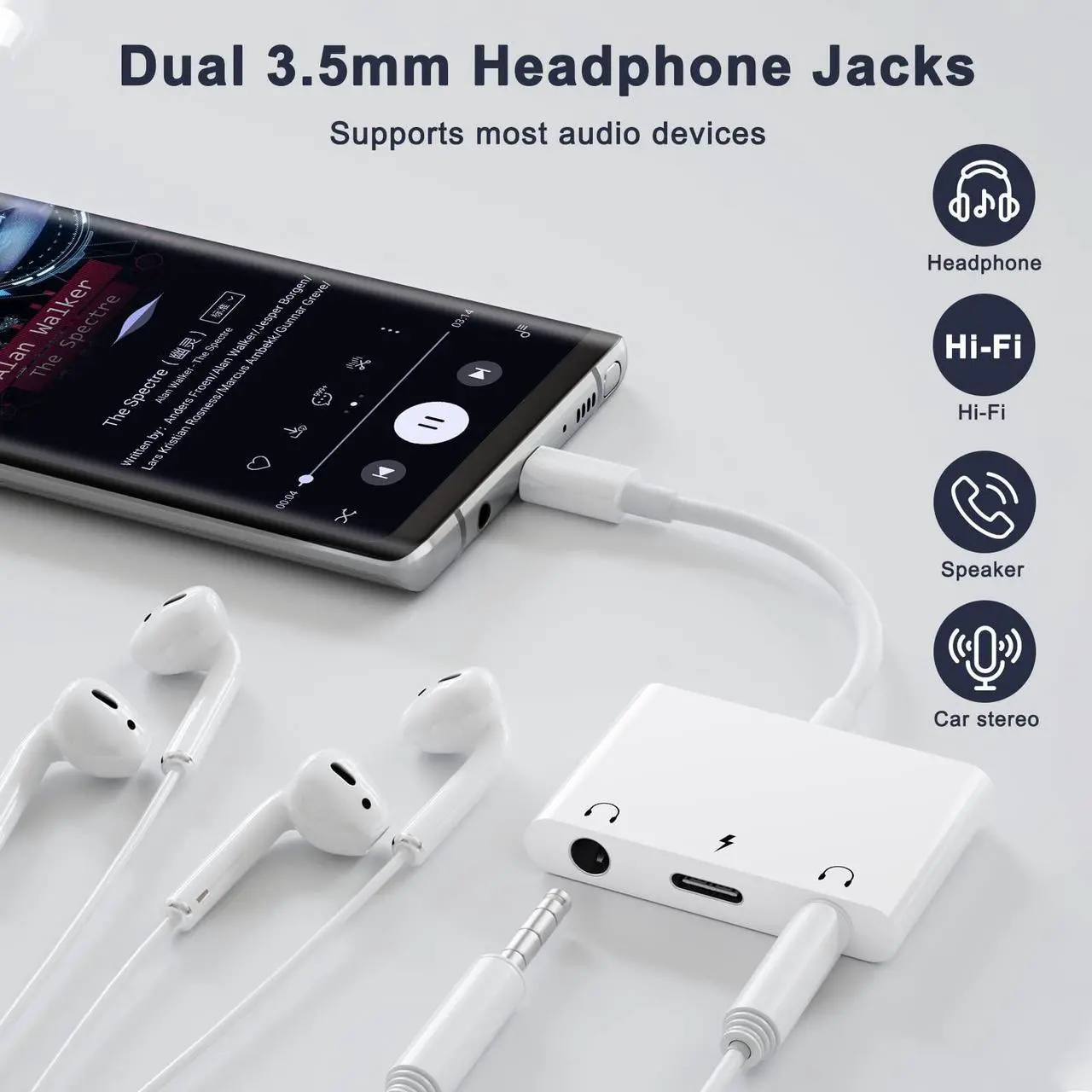 Alt view image 5 of 5 - UWECAN USB C to 3.5mm Audio Adapter, 3 in 1 Aux to USB C Headphone Splitter Dual 3.5mm Audio Jack and PD 60W Fast Charging, Compatible for iPad Pro,Galaxy S22 S21/Note 20,Pixel 4 3 XL,Huawei 2 Pack