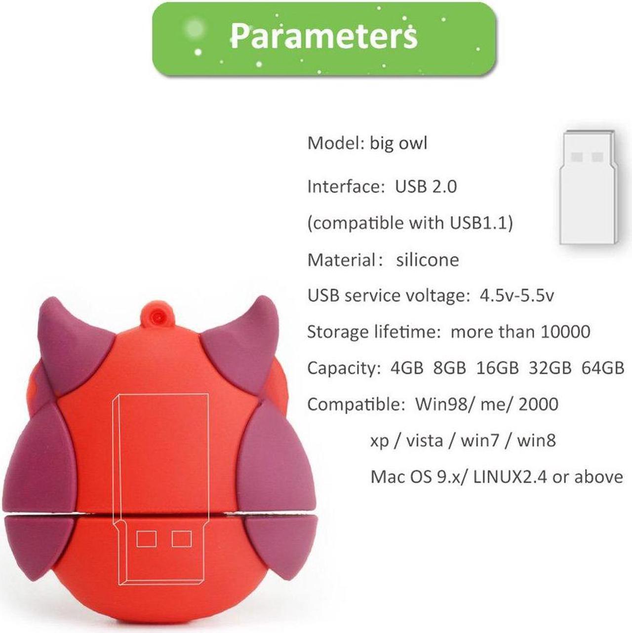 Alt view image 2 of 5 - LEIZHAN 5x32GB USB Flash Drive with Chain Cute Animals Owl Penguin Bee Fox Computer Memory Stick USB 2.0 for Students