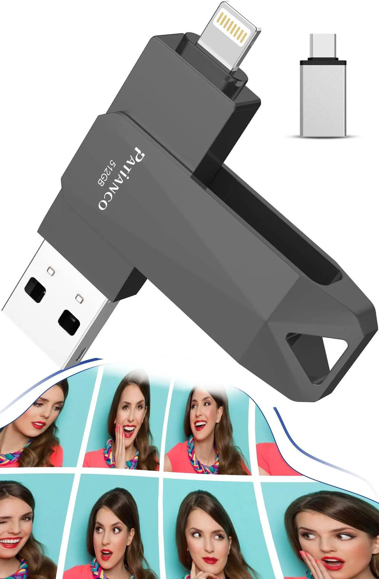 Main image of Apple MFi Certified Photo Stick for iPhone 512GB Flash Drive for iPhone, USB Flash Drive for iPhone Thumb Drive, iPhone-Memory-Stick for iPad/iPhone/Computer Picture Keeper Portable Hard Drive-Black