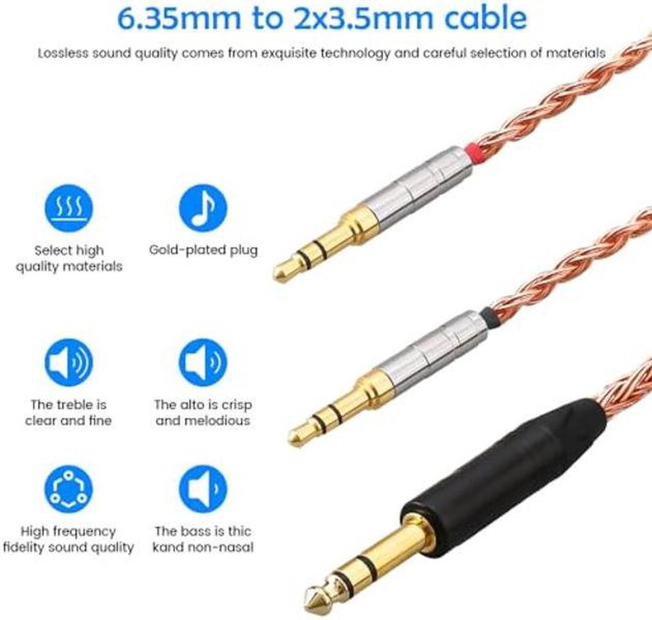 Alt view image 3 of 5 - Tirstrup 6.35mm Cable Compatible for Hifiman HE4XX, HE-400i Headphones 8 Core Braided Silver Plated Replacement Audio Upgrade Cable 1/4" 6.35mm to Dual 3.5mm (Copper, 1/4" 6.35mm) 1.2meters