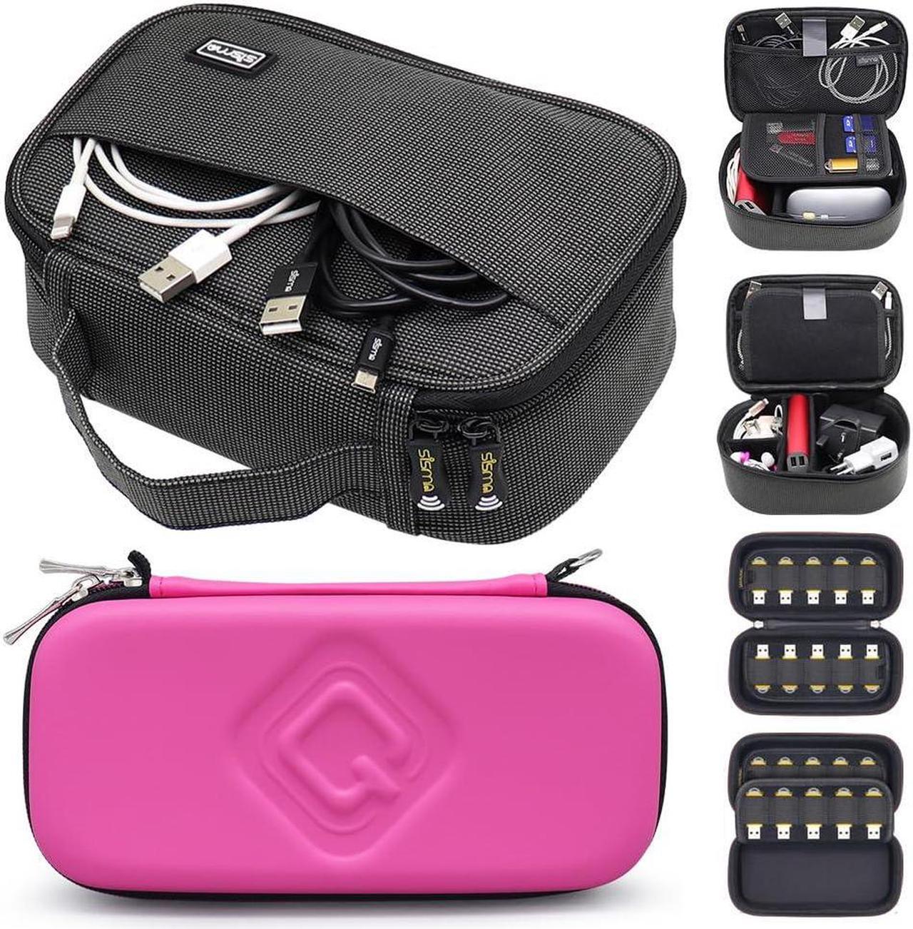 Main image of sisma Travel Cords Organizer Universal Small Electronic Accessories Carrying Bag Special Edition + QUENZROC USB Flash Drive Case Pink