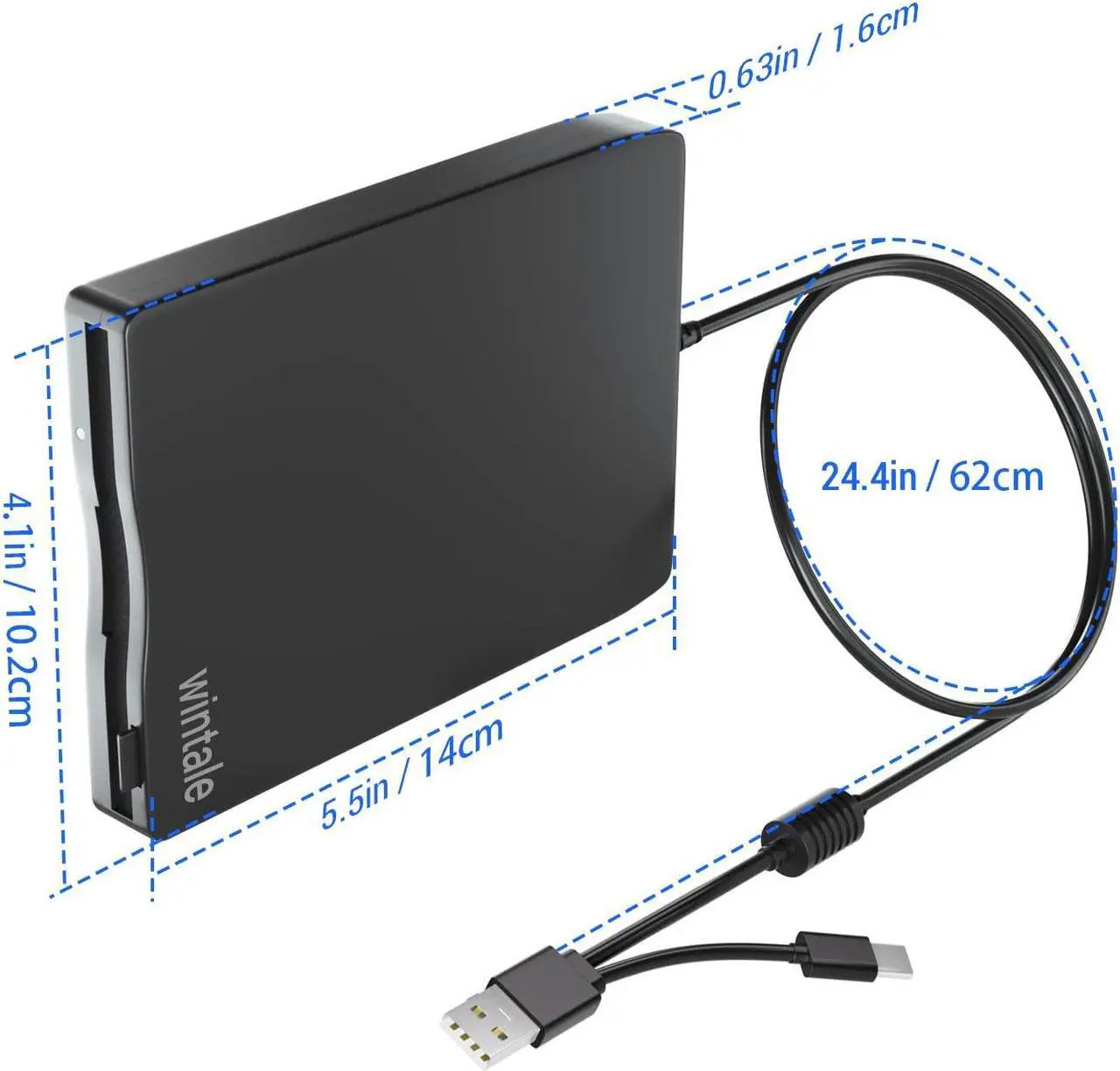 Alt view image 3 of 5 - wintale USB Floopy Drive,Portable 3.5" USB External Floppy Disk Drive,Slim Plug and Play 1.44 MB FDD for PC Windows 2000/XP/Vista/7/8/10/11 Mac