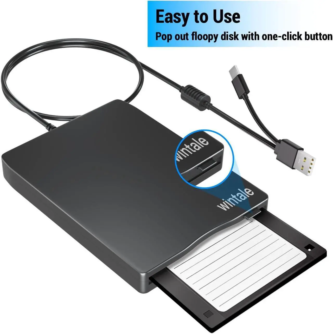 Alt view image 2 of 5 - wintale USB Floopy Drive,Portable 3.5" USB External Floppy Disk Drive,Slim Plug and Play 1.44 MB FDD for PC Windows 2000/XP/Vista/7/8/10/11 Mac