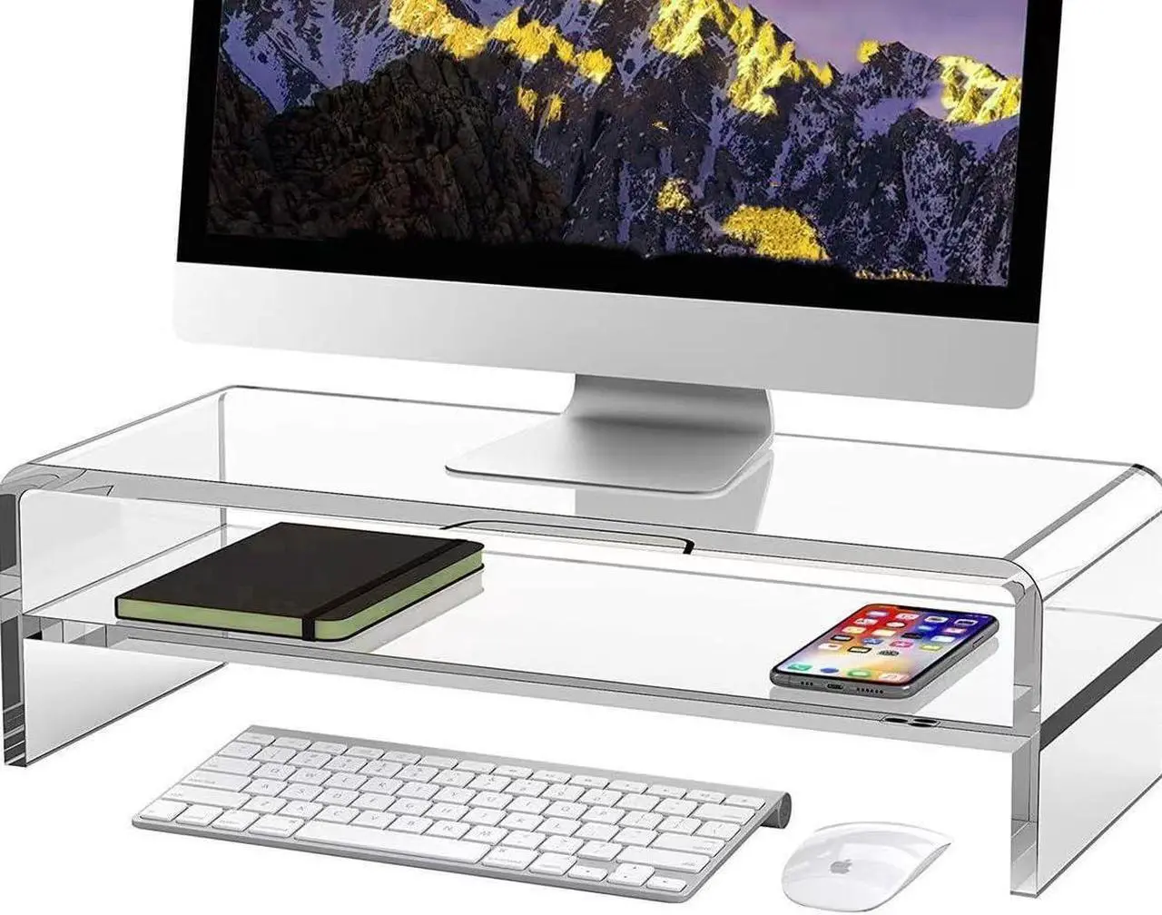 Main image of Wymexen Acrylic Monitor Stand, 2 Tier Computer Monitor Stand Riser,16 inch Acrylic Computer Monitor Stand Riser for iMac, PC, Desktop, Laptop, TV Screen with Extra Storage Space Home Office