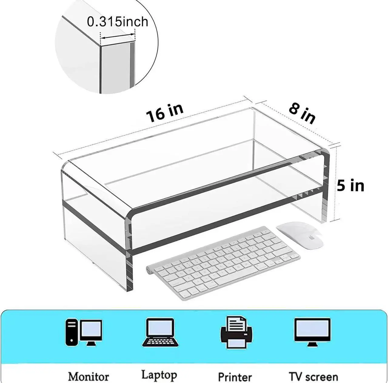 Alt view image 3 of 5 - Wymexen Acrylic Monitor Stand, 2 Tier Computer Monitor Stand Riser,16 inch Acrylic Computer Monitor Stand Riser for iMac, PC, Desktop, Laptop, TV Screen with Extra Storage Space Home Office