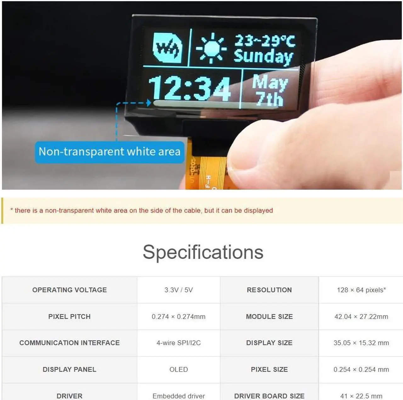 Alt view image 3 of 5 - 1.51inch Transparent OLED Display Module 128x64 Resolution Light Blue Color Display OLED for Raspberry Pi/Arduino/STM32,Full Viewing Angle,Embedded Independent Driver Chip,SPI/I2C Interfaces