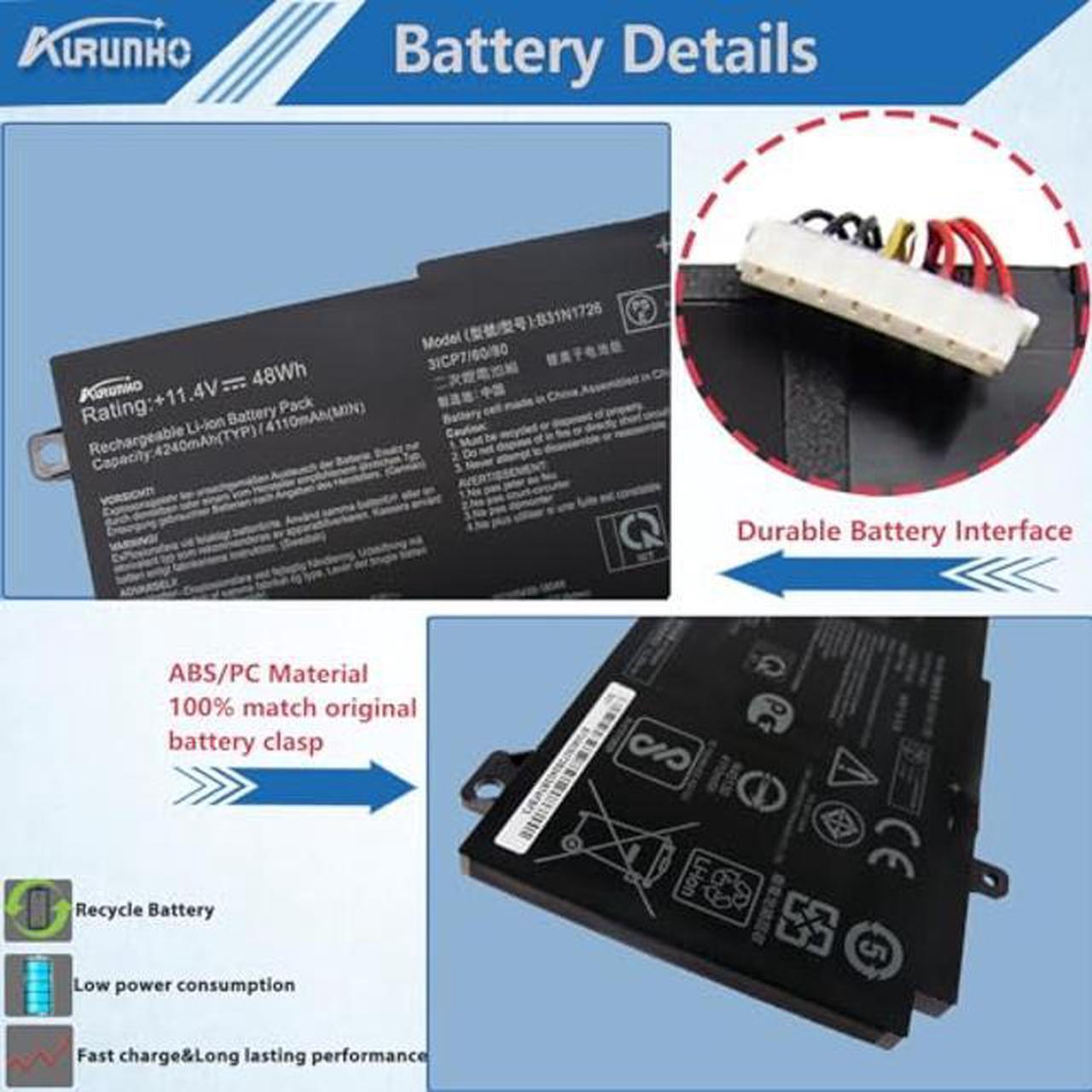 Alt view image 3 of 5 - AURUNHO B31N1726 48Wh Laptop Battery Replacement for ASUS TUF Gaming A15 FA506 FA506IU FA706II A17 FA706II FX504 FX505 FX80 FX80G FX80GD FX80GE FX80GM FX86 FX86FE FX86FM series B31BN91 B31N1726-1