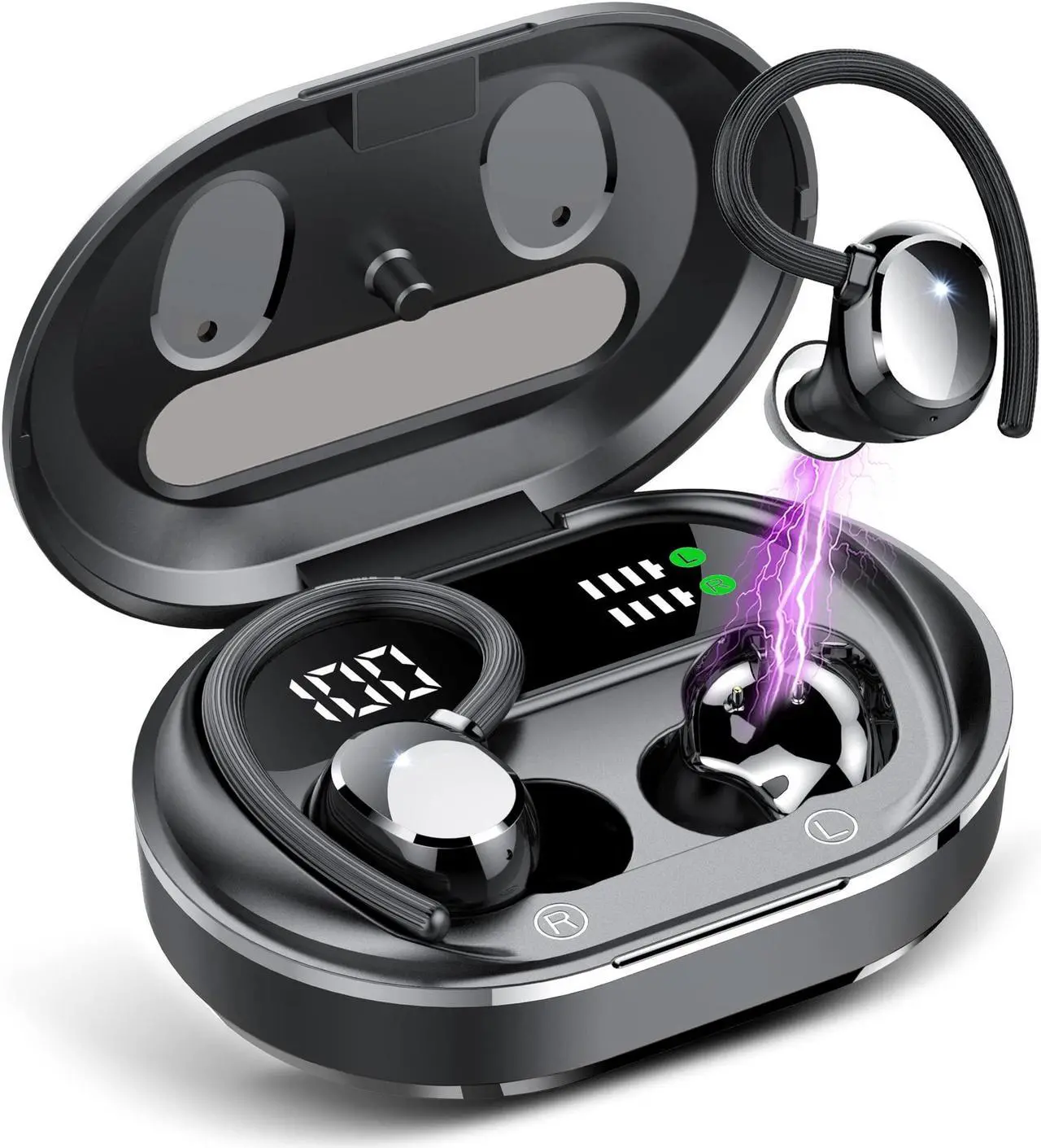 Main image of Wireless Earbuds, 2023 New Ultralight Sport Bluetooth 5.3 Headphones In Ear with LED Display, Built-in Mic Earphones, IPX7 Waterproof Wireless Headphones with Earhooks for Gym Workout (Black)