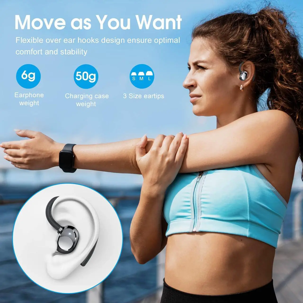 Alt view image 3 of 5 - Wireless Earbuds, 2023 New Ultralight Sport Bluetooth 5.3 Headphones In Ear with LED Display, Built-in Mic Earphones, IPX7 Waterproof Wireless Headphones with Earhooks for Gym Workout (Black)
