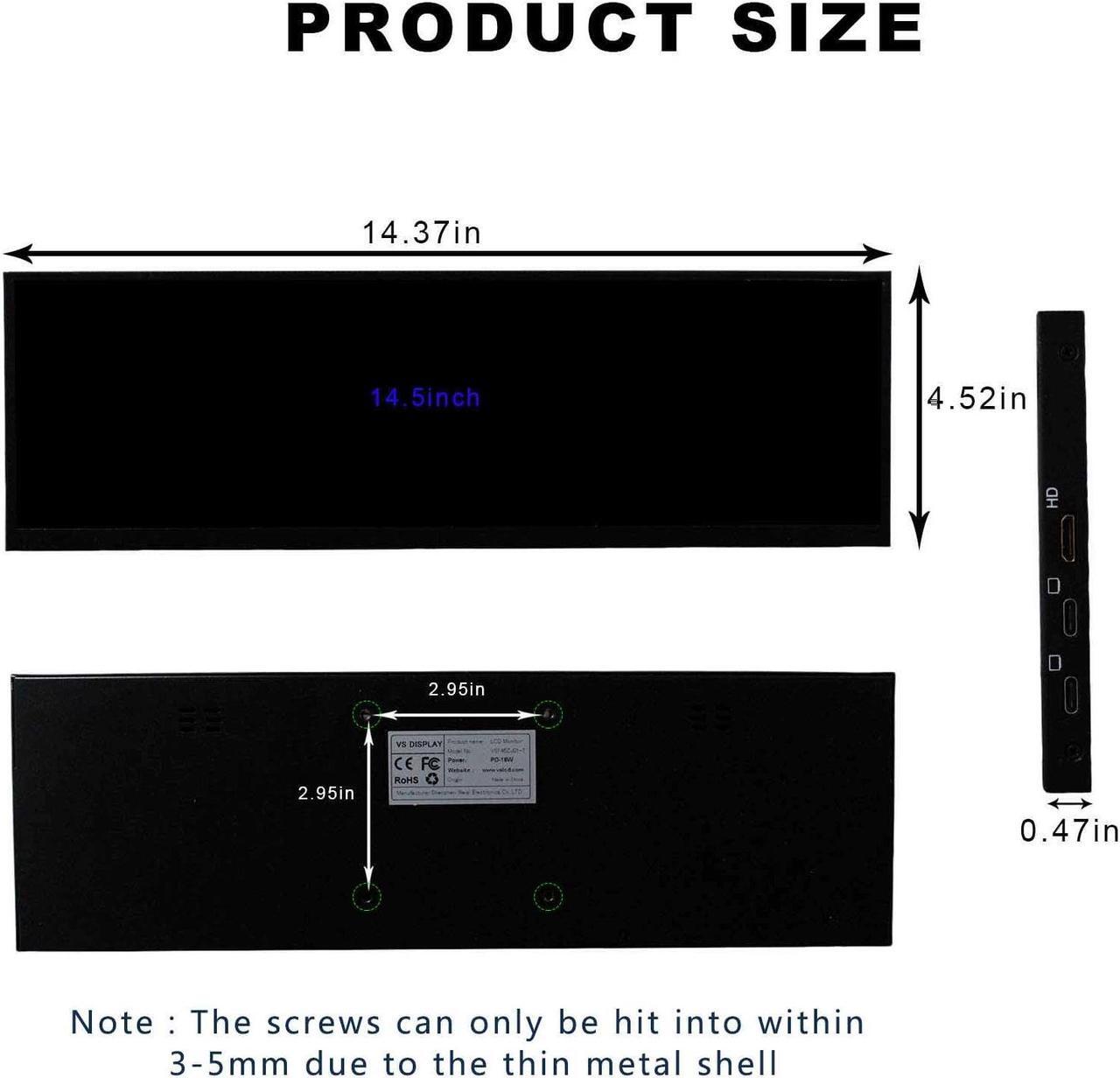 Alt view image 2 of 5 - VSDISPLAY 14.5 Inch 2K 2560x720 LCD Monitor Touch Panel 14.5'' Stretched Bar Display with Mini HD-MI Type-C Video Input for Gaming/PC/Laptop/Computer Monitoring Extra Secondary Screen