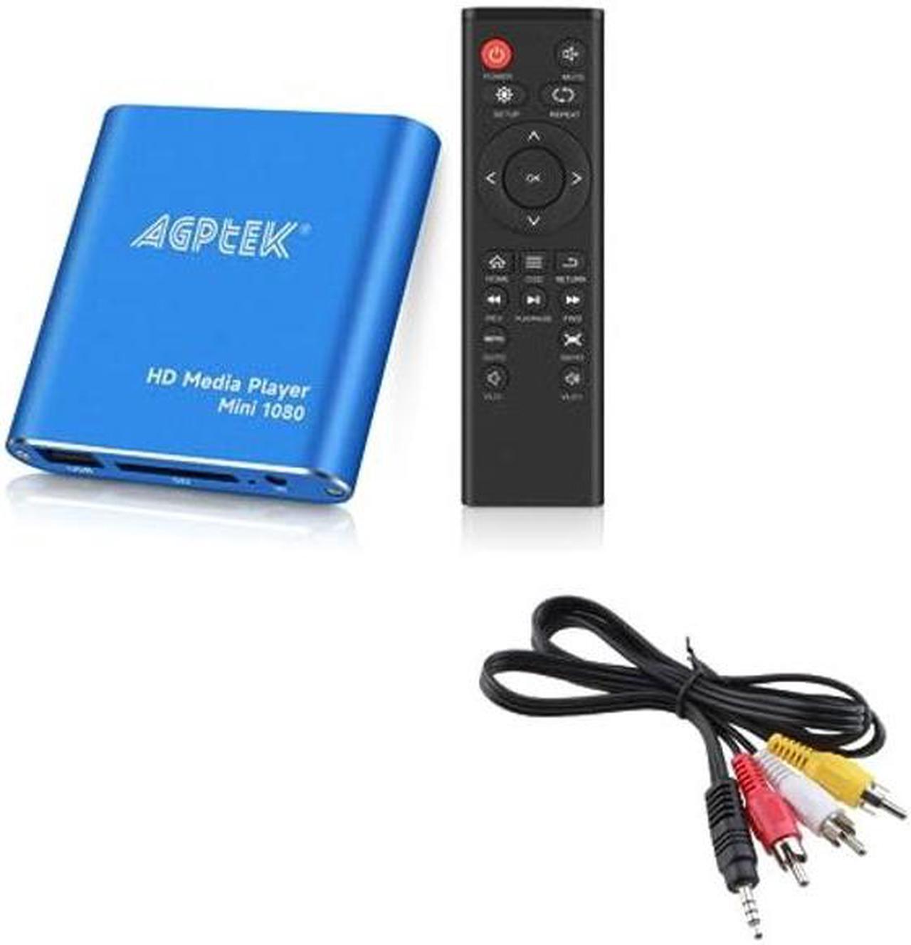 Main image of HDMI Media Player with One More AV Cable, Blue Mini 1080p Full-HD Ultra HDMI MP4 Player for -MKV/RM/ MP4 / AVI etc- HDD USB Flash Drive/HDD and SD Card