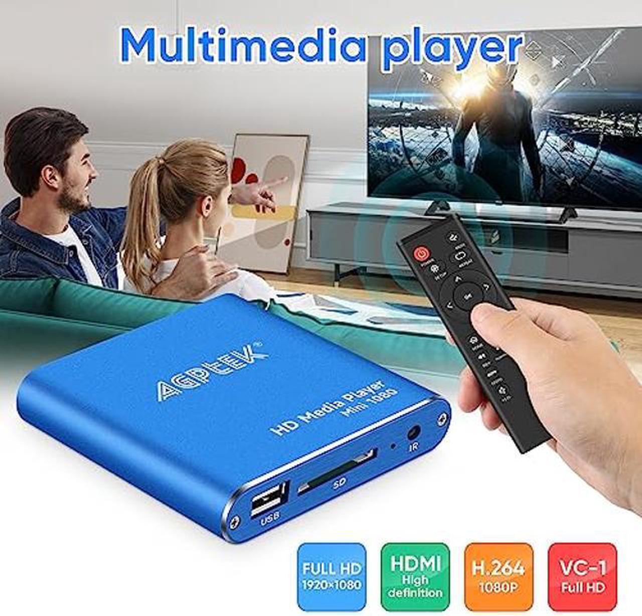 Alt view image 3 of 5 - HDMI Media Player with One More AV Cable, Blue Mini 1080p Full-HD Ultra HDMI MP4 Player for -MKV/RM/ MP4 / AVI etc- HDD USB Flash Drive/HDD and SD Card