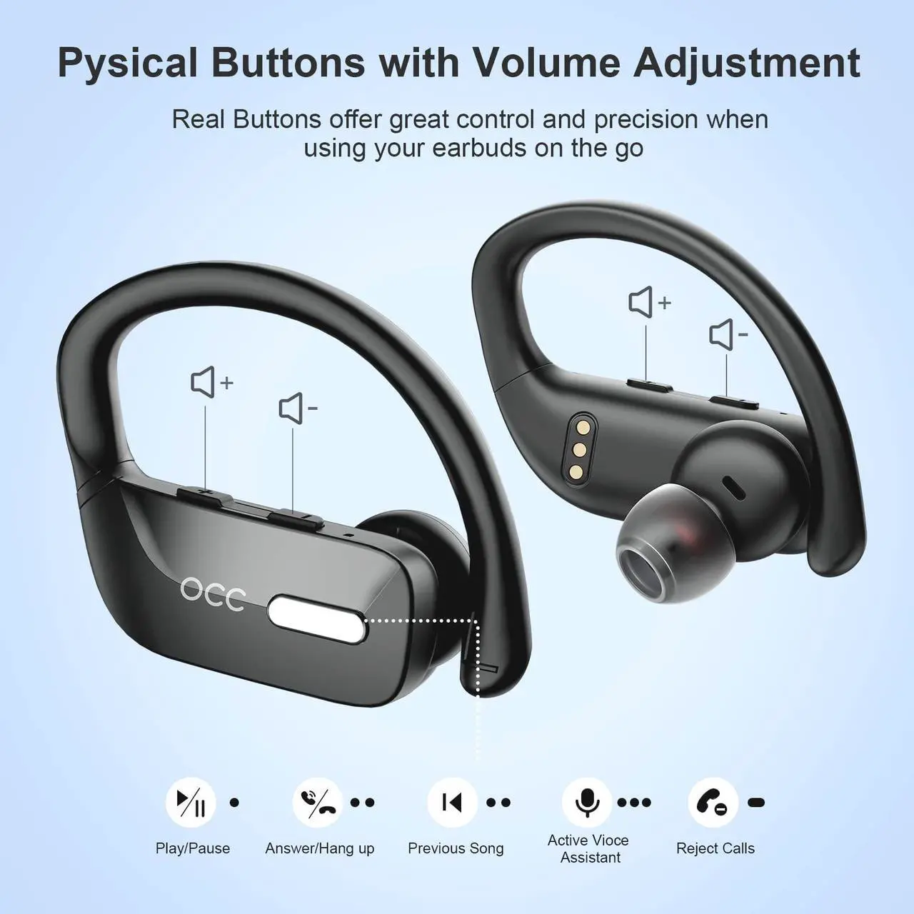 Alt view image 4 of 5 - occiam Wireless Earbuds Bluetooth Headphones 48H Play Back Earphones in Ear Waterproof with Microphone LED Display for Sports Running Workout Black