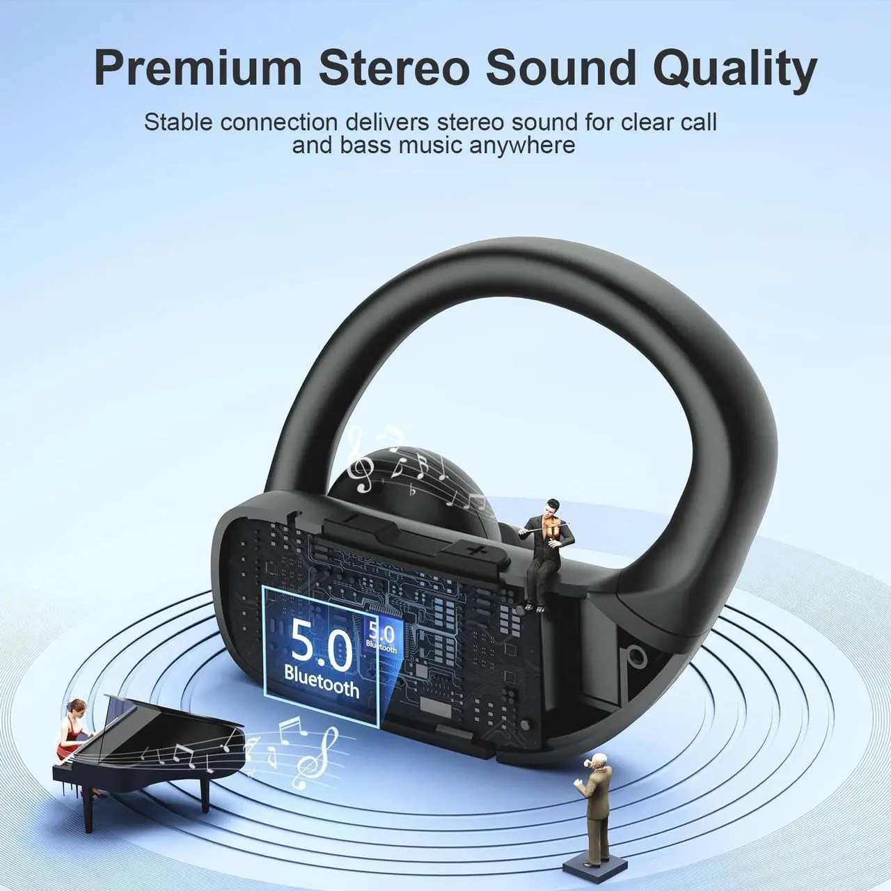 Alt view image 5 of 5 - occiam Wireless Earbuds Bluetooth Headphones 48H Play Back Earphones in Ear Waterproof with Microphone LED Display for Sports Running Workout Black