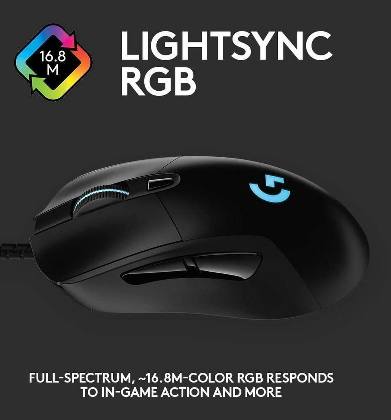 Alt view image 4 of 5 - Logitech G403 Hero 25K Gaming Mouse, Lightsync RGB, Lightweight 87G+10G optional, Braided Cable, 25, 600 DPI, Rubber Side Grips, Black