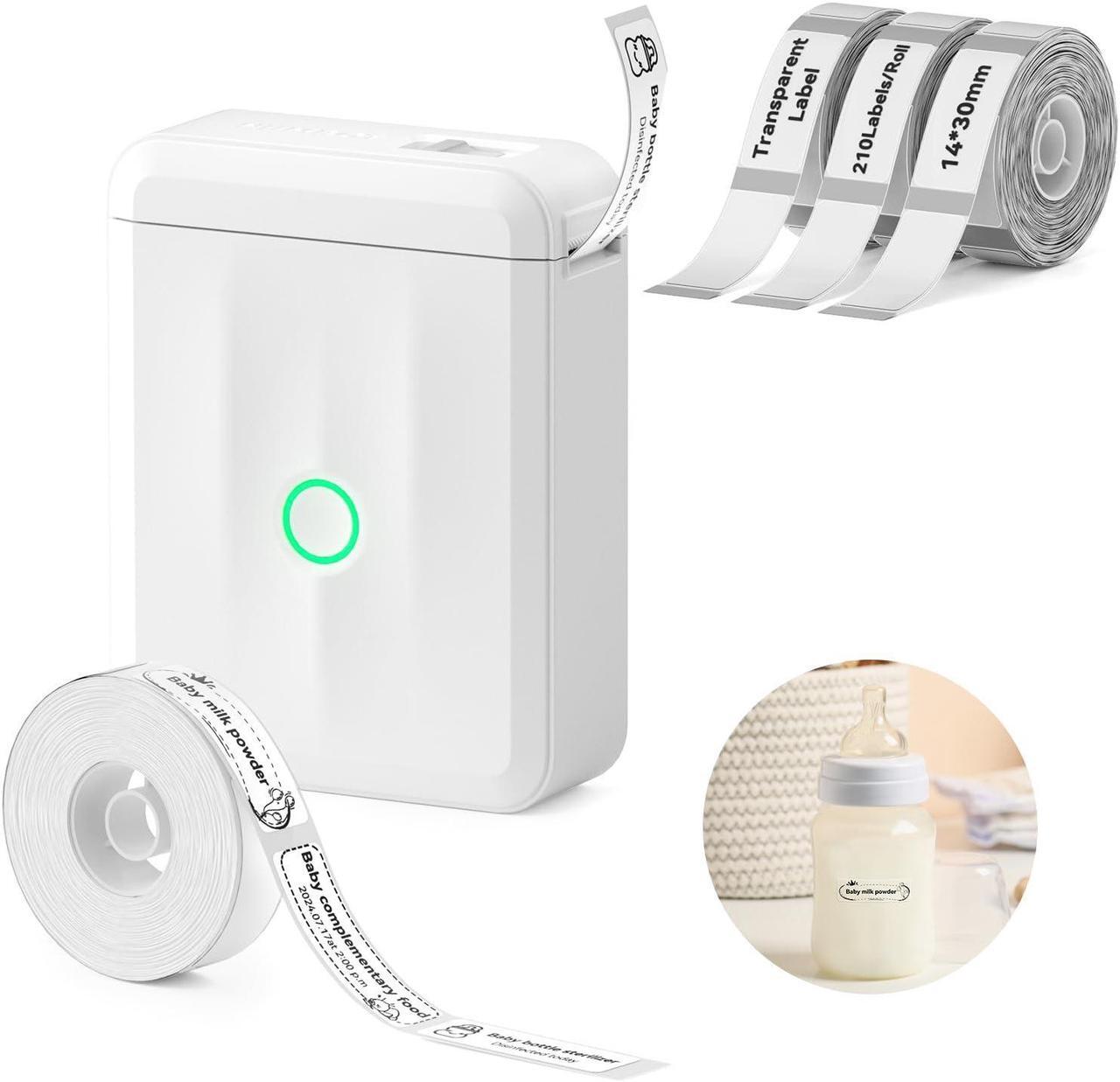 Main image of NIIMBOT Bundle Clear Label Maker with 4 Roll Label Tapes, D110 Mini Portable Bluetooth Thermal Printer, Sticker Maker with Multiple Templates for Nursery School Baby Bottle Clothes Toy Books Storage