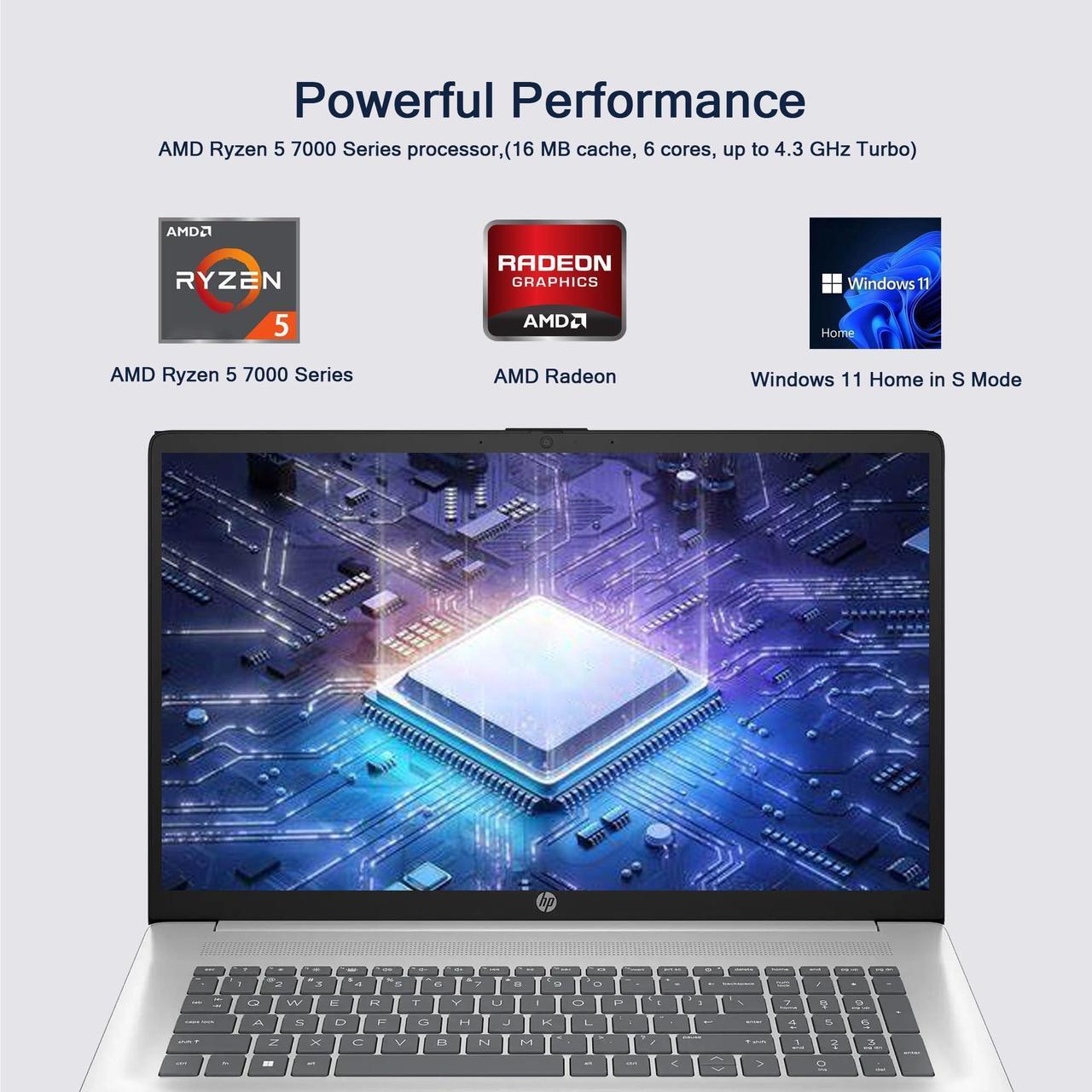 Alt view image 2 of 5 - HP 17 Laptop, 17.3" FHD Display, 32GB RAM, 1TB SSD, AMD Ryzen 5 Processor(Beats i7-1165G7, Up to 4.3GHz), Webcam, Numeric Keypad, Long Battery Life, Windows 11 Home, Alpacatec Accessories, Silver