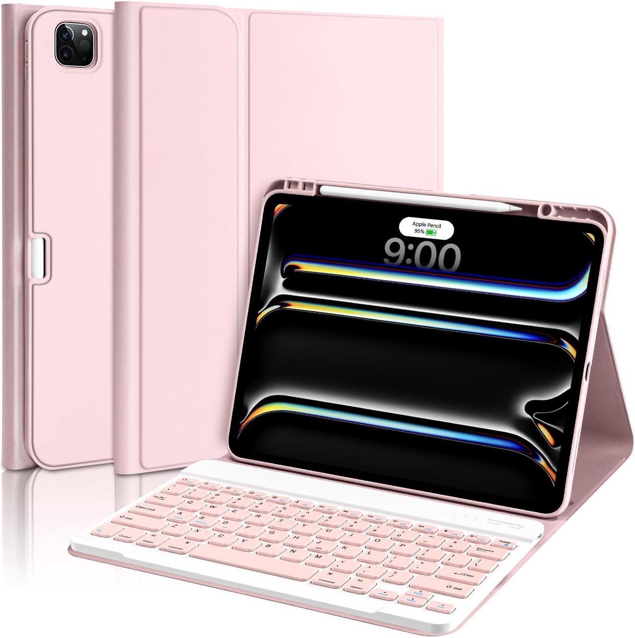 Main image of aMZCaSE for iPad Pro 13 inch Case 2024 with Keyboard,Keyboard Case for iPad Pro 13 inch with Bluetooth Detachable Smart Sleep/Wake Keyboard&Pencil Holder for iPad Pro 13 inch,Light Pink