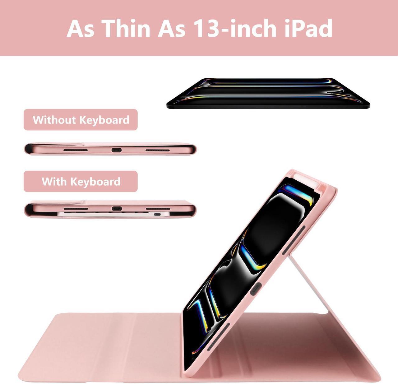 Alt view image 4 of 5 - aMZCaSE for iPad Pro 13 inch Case 2024 with Keyboard,Keyboard Case for iPad Pro 13 inch with Bluetooth Detachable Smart Sleep/Wake Keyboard&Pencil Holder for iPad Pro 13 inch,Light Pink