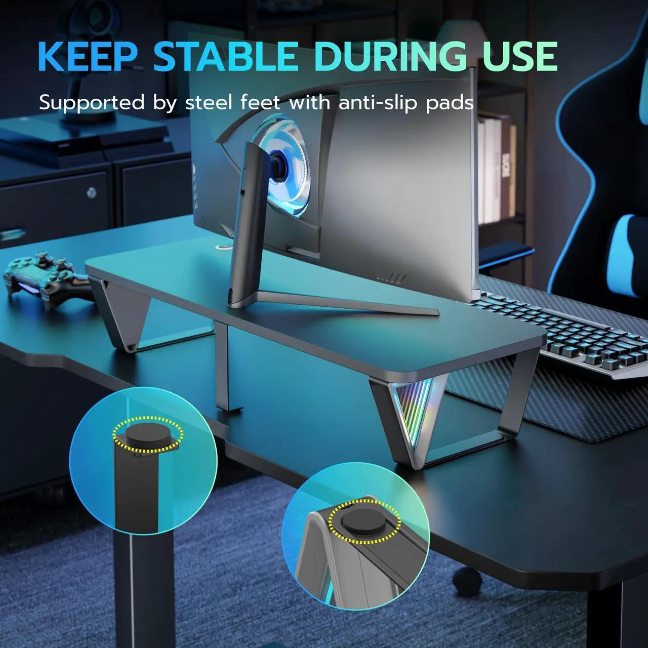 Alt view image 4 of 5 - ARES WING 24 inches Monitor Stand Riser with 18 RGB Lighting Effects, Holds up to 44 lbs, Monitor Stand for Desk, Computer Monitor Riser Stand for Monitors/Printers/Laptop Computer/PC,Laptop Stand for
