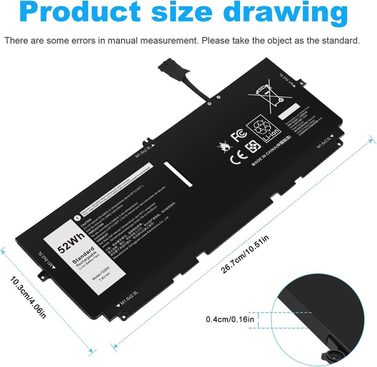 Alt view image 3 of 5 - Fancy Buying 52Wh 722KK FP86V Laptop Battery for Dell XPS 13 9300 XPS 13 9310 XPS 13 9380 P117G P117G002 P117G001 Series Notebook 0WN0N0 WN0N0 02XXFW 2XXFW