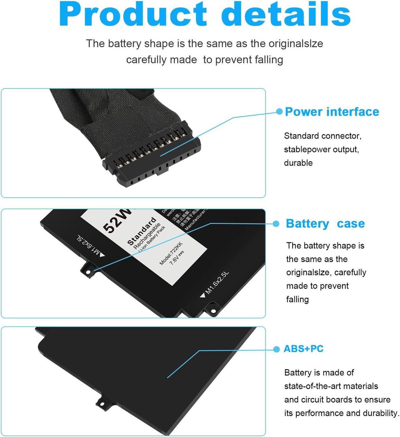 Alt view image 4 of 5 - Fancy Buying 52Wh 722KK FP86V Laptop Battery for Dell XPS 13 9300 XPS 13 9310 XPS 13 9380 P117G P117G002 P117G001 Series Notebook 0WN0N0 WN0N0 02XXFW 2XXFW