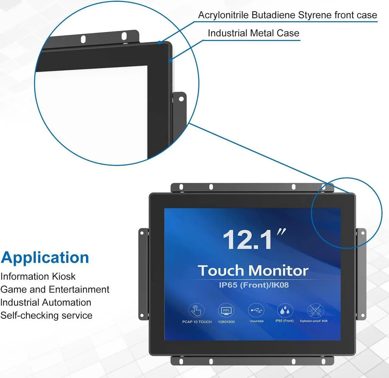 Alt view image 5 of 5 - 12.1 Inch 1000 Nits High Brightness Display Capacitive Touchscreen Open Frame LCD Touch Screen Monitor - Front IP65 and IK08-1024 x 768 - Black