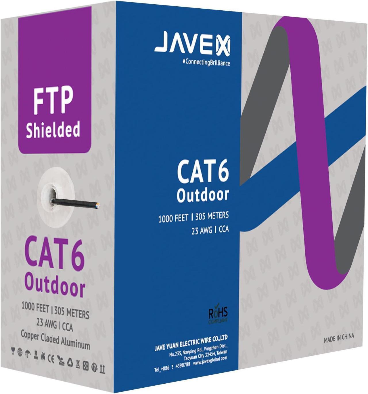 Main image of JAVEX CAT6 FTP Shielded Outdoor(1000 Feet), 23AWG, CCA Ethernet Bulk Cable, Easy-Pull Box, 305m, Black