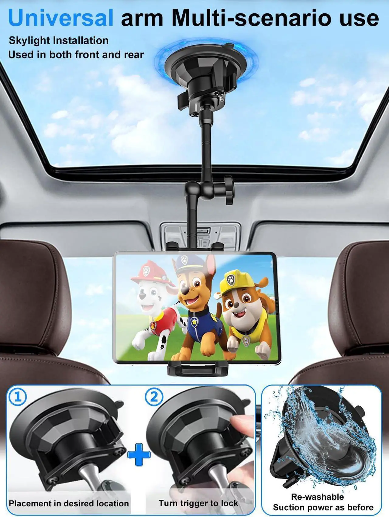 Alt view image 2 of 5 - Sunroof Tablet Holder Mount for Car/Truck [Latest Anti-Shake] Dashboard Windshield Window Tablet Stand for Truck/Car/Pickup, Heavy Duty Sunroof ipad Mount for 4-12.9" iPad Pro Air, Z Fold, iPhone