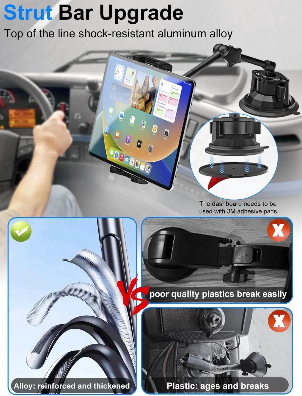 Alt view image 3 of 5 - Sunroof Tablet Holder Mount for Car/Truck [Latest Anti-Shake] Dashboard Windshield Window Tablet Stand for Truck/Car/Pickup, Heavy Duty Sunroof ipad Mount for 4-12.9" iPad Pro Air, Z Fold, iPhone