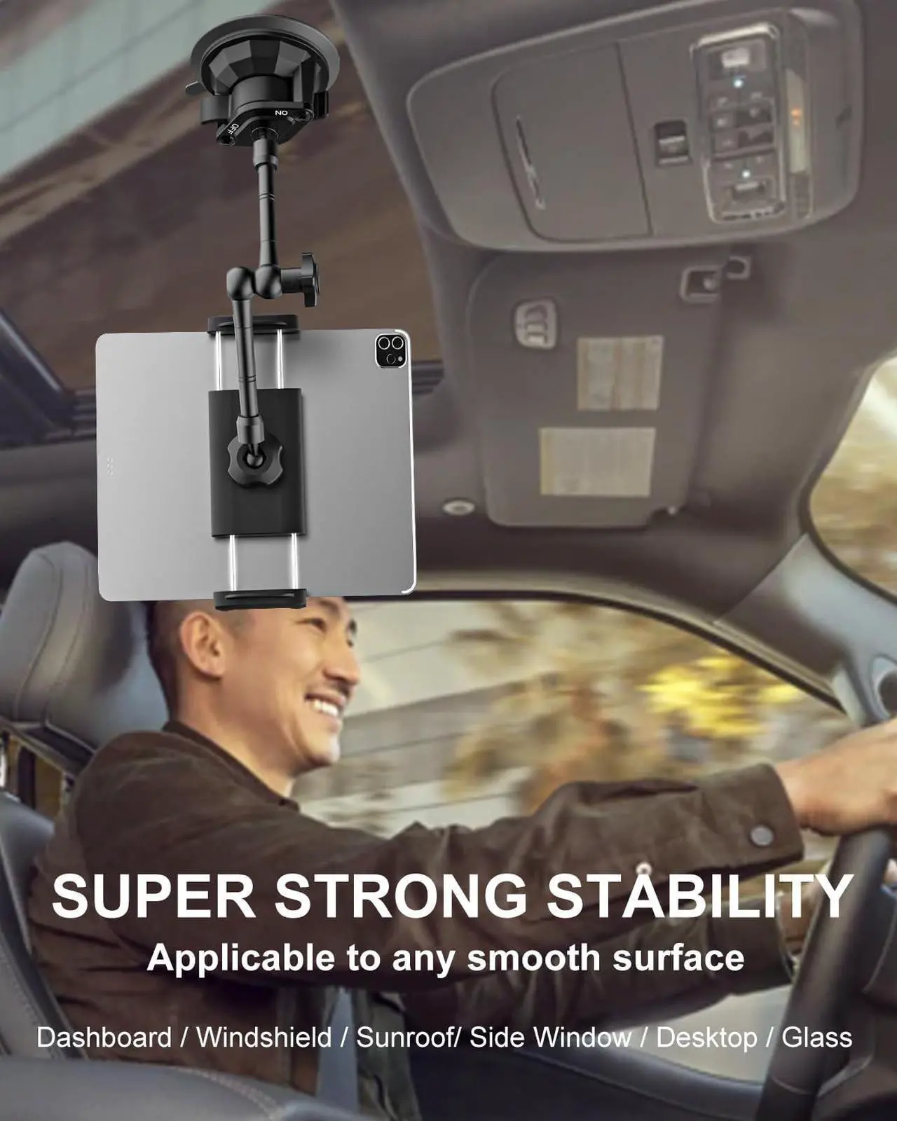Alt view image 4 of 5 - Sunroof Tablet Holder Mount for Car/Truck [Latest Anti-Shake] Dashboard Windshield Window Tablet Stand for Truck/Car/Pickup, Heavy Duty Sunroof ipad Mount for 4-12.9" iPad Pro Air, Z Fold, iPhone