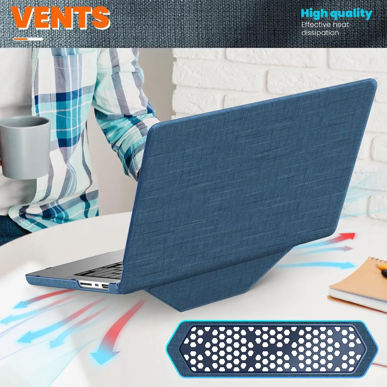 Alt view image 5 of 5 - MEEgoodo for M4 MacBook Pro 14 inch Case 2024 2023 2021,Fabric Kickstand Cover Fit Model A3112/A3401/A3185/A2918/A2992/A2779/A2442 M3 M2 M1 Pro/Max with TPU Keyboard&Webcam Cover&OTG Adapter,Navy Blue