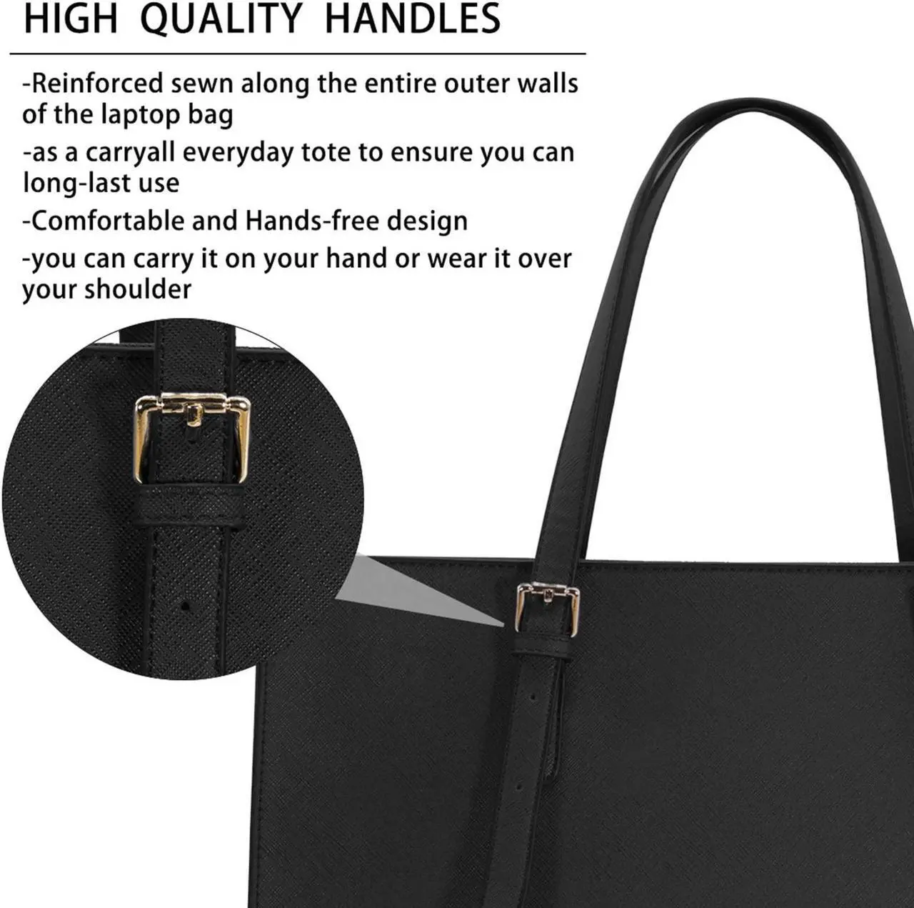 Alt view image 5 of 5 - Laptop Bag for Women Waterproof Lightweight Leather 15.6 Inch Computer Tote Bag Business Office Briefcase Large Capacity Handbag Shoulder Bag Professional Office Work Bag Black
