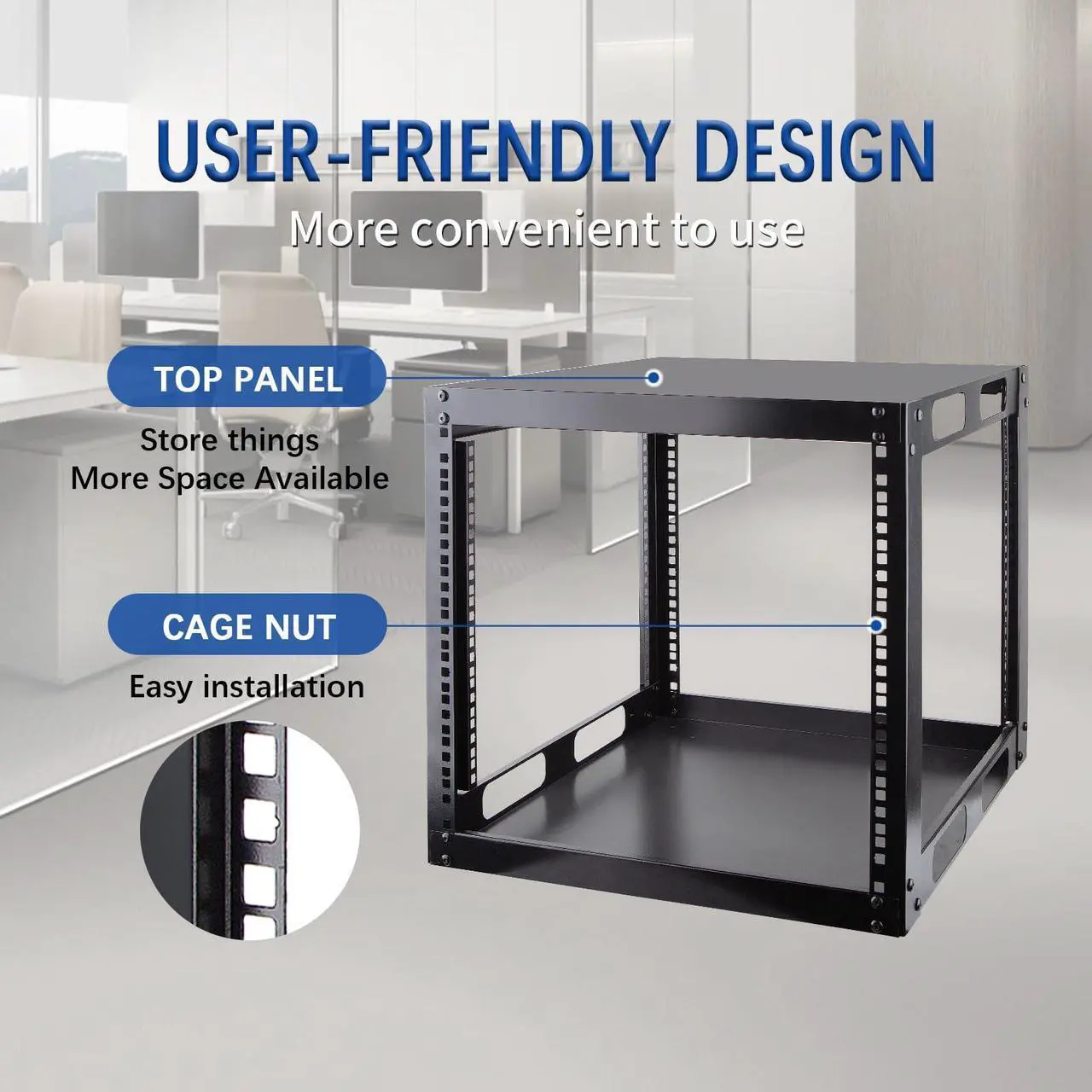 Alt view image 4 of 5 - 9U Open Frame Network Rack,Free Standing Network Server Rack for Servers & AV Gear