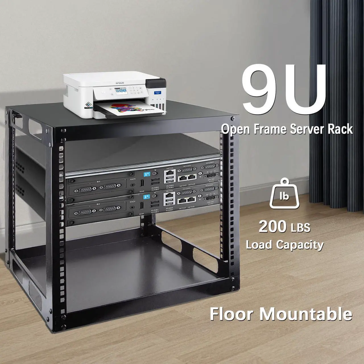 Alt view image 3 of 5 - 9U Open Frame Network Rack,Free Standing Network Server Rack for Servers & AV Gear