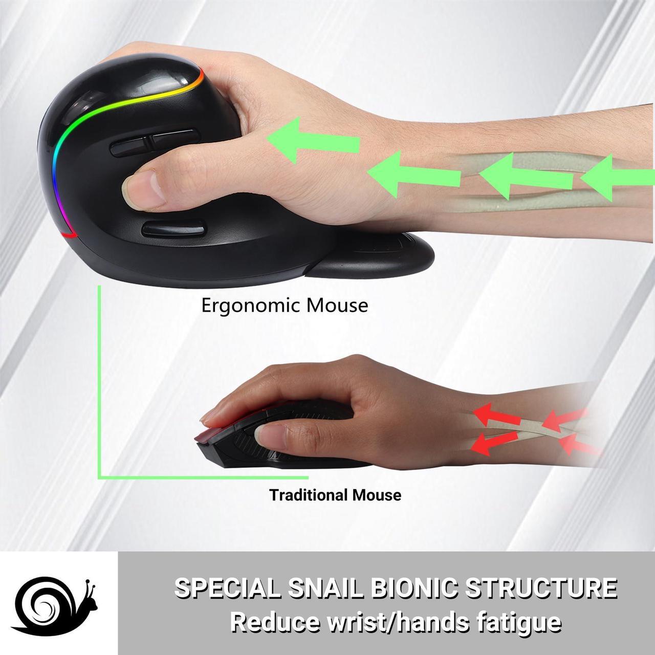 Alt view image 2 of 5 - Bluetooth Wireless Ergonomic Vertical Mouse Rechargeable Large Mouse, 2 Modes Connection,Removable Palm Rest, 2400DPI, RGB Light Rechargeable Optical Mice Silent Computer Mouse for Desktop Laptop Mac
