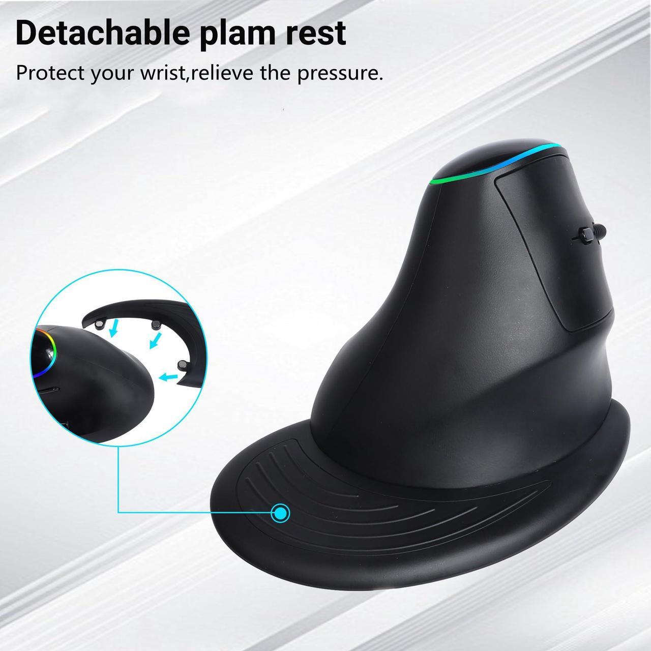 Alt view image 3 of 5 - Bluetooth Wireless Ergonomic Vertical Mouse Rechargeable Large Mouse, 2 Modes Connection,Removable Palm Rest, 2400DPI, RGB Light Rechargeable Optical Mice Silent Computer Mouse for Desktop Laptop Mac