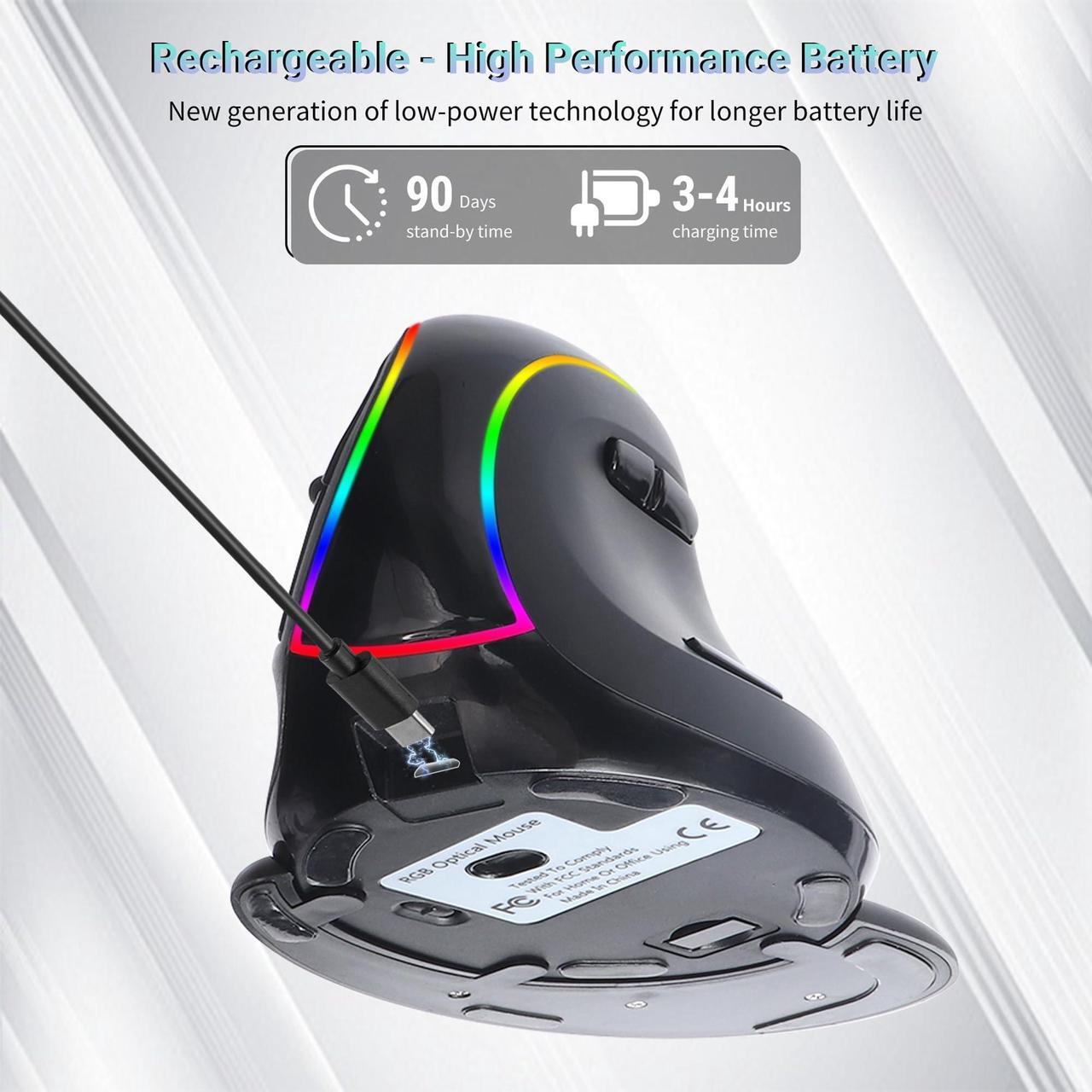 Alt view image 5 of 5 - Bluetooth Wireless Ergonomic Vertical Mouse Rechargeable Large Mouse, 2 Modes Connection,Removable Palm Rest, 2400DPI, RGB Light Rechargeable Optical Mice Silent Computer Mouse for Desktop Laptop Mac
