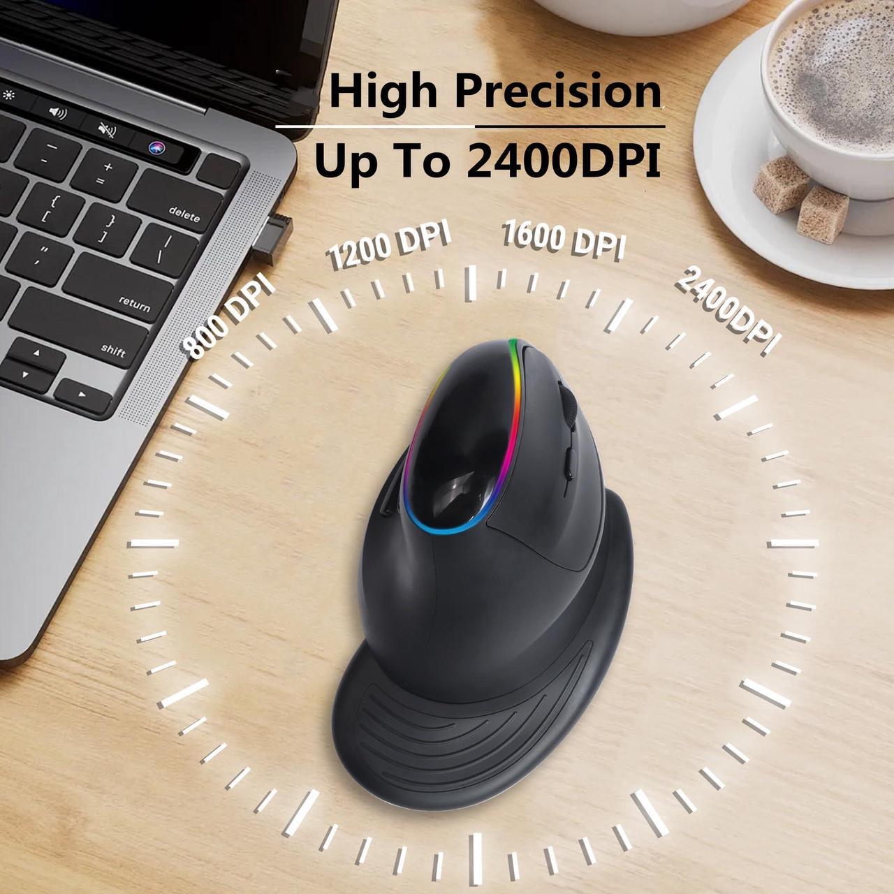 Alt view image 4 of 5 - Bluetooth Wireless Ergonomic Vertical Mouse Rechargeable Large Mouse, 2 Modes Connection,Removable Palm Rest, 2400DPI, RGB Light Rechargeable Optical Mice Silent Computer Mouse for Desktop Laptop Mac