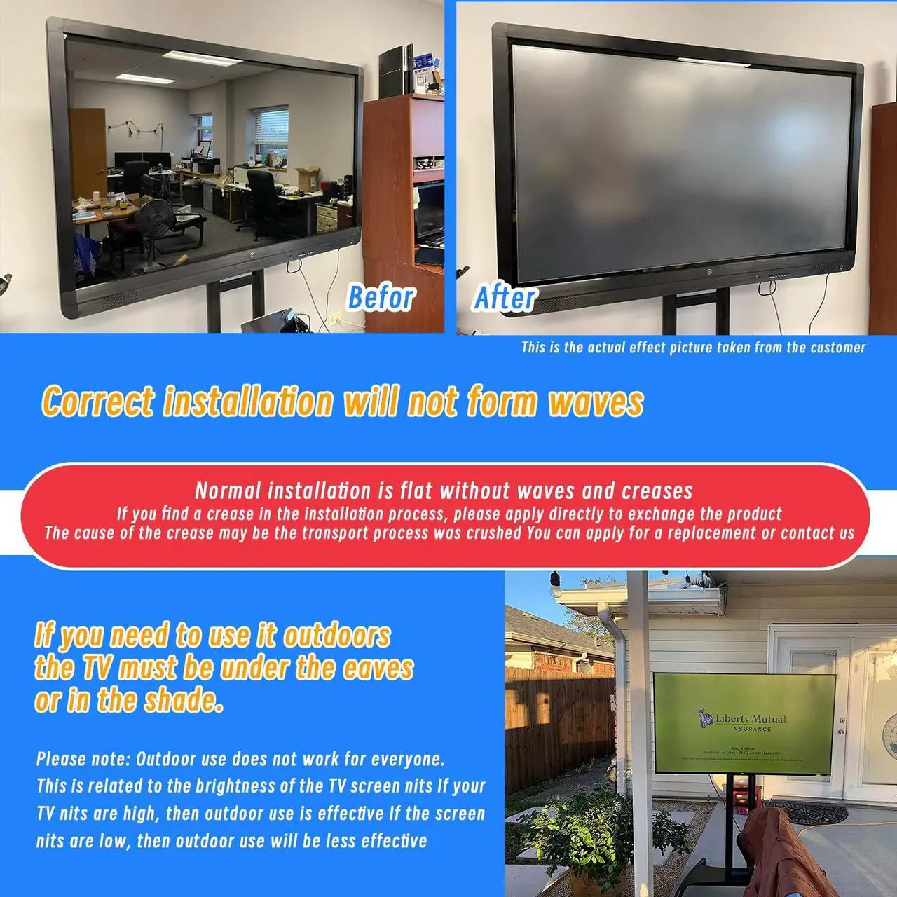 Alt view image 2 of 4 - BU TV Screen Protectors 65 Inch Anti-Glare TV Film Blue Light Anti Scratch Film for 65 Inch,65 Inch TV Anti Glare Matte Glare Reducer 65 inch